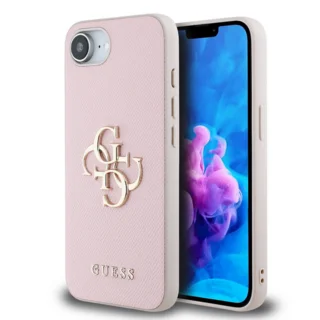 Telefontok iPhone 16e - Guess Grained 4G Metal Logo - pink hátlap tok