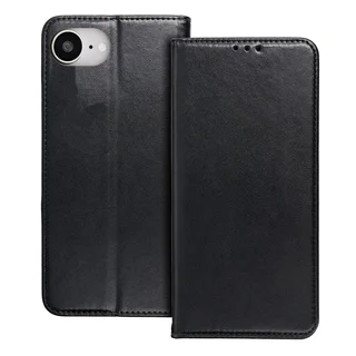 iPhone 16e telefontok - Smart Magnetic fekete szilikon keretes mágneses könyvtok