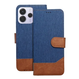 Xiaomi Redmi Note 14 4G / LTE telefontok - Jeans - kék/barna ráhajtófüles könyvtok ﻿