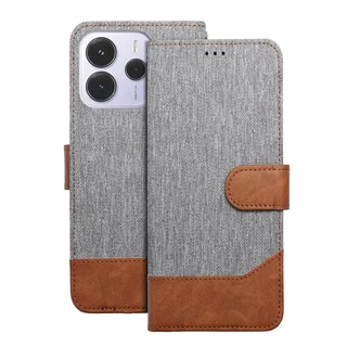 Telefontok Xiaomi Redmi Note 14 5G - Jeans - szürke/barna ráhajtófüles könyvtok