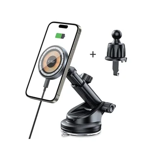 Tech-Protect MM15W-V5 - szellőzőrácsra / műszerfalra rögzíthető, MagSafe kompatibilis autós telefontartó, fekete