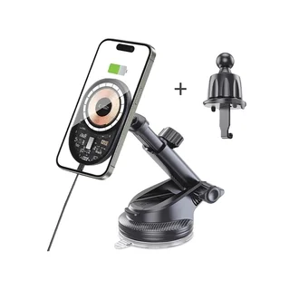 Tech-Protect MM15W-V6 - szellőzőrácsra / műszerfalra rögzíthető, MagSafe kompatibilis autós telefontartó/töltő, fekete