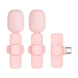 Lavalier K1 - 2db vezeték nélküli csíptethető mikrofon + Type-C (USB-C) vevőegység, pink