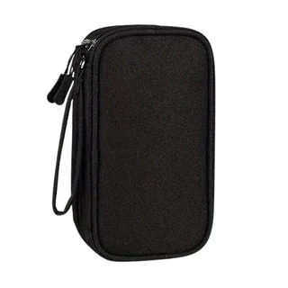 Univerzális két rekeszes táska digitális kiegészítőkhöz, cipzáras - fekete
