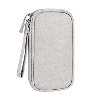 Univerzális két rekeszes táska digitális kiegészítőkhöz, cipzáras - szürke