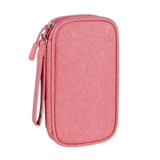 Univerzális két rekeszes táska digitális kiegészítőkhöz, cipzáras - pink