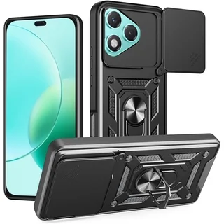 Honor 400 Lite 5G telefontok - Camshield - fekete szilikon tok, kitámasztó ujjgyűrűvel, csúsztatható kameravédővel