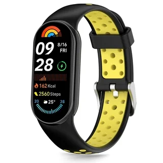 Xiaomi Smart Band 8 / 9 / 10 / NFC okosóra szíj - Tech- Protect Iconband Air - fekete/citromsárga szilikon szíj