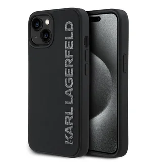 Telefontok iPhone 15 - Karl Lagerfeld 3D Rubber Glitter - fekete hátlap tok