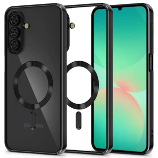 Telefontok Samsung Galaxy A17 5G - Tech-Protect Magflex - MagSafe kompatibilis átlátszó hátlap tok, fekete szilikon kerettel