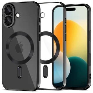 Telefontok iPhone 17 - Tech-Protect Magflex - MagSafe kompatibilis átlátszó hátlap tok, fekete szilikon kerettel