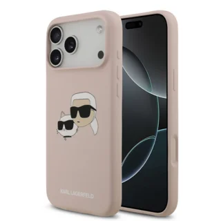 Telefontok iPhone 17 Pro Max - Karl Lagerfeld és Choupette Head - MagSafe kompatibilis pink hátlap tok