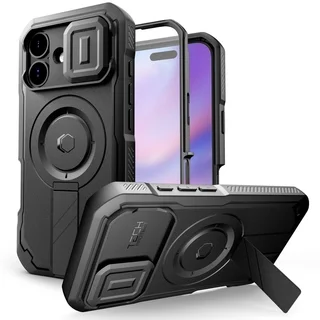 Telefontok iPhone 17 - Tech- Protect Kevlar Pro - átlátszó előlap + plexi fekete hátlapi 360°-os tok, kitámasztható