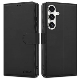 Telefontok Samsung Galaxy S25 FE - fekete ráhajtófüles bőr könyvtok