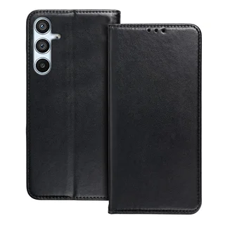 Telefontok Samsung Galaxy S25 FE - Smart Magnetic fekete szilikon keretes mágneses könyvtok