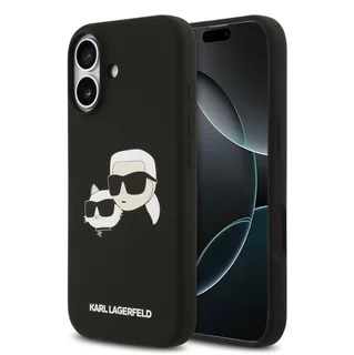 Telefontok iPhone 17 - Karl Lagerfeld és Choupette Head - MagSafe kompatibilis fekete hátlap tok