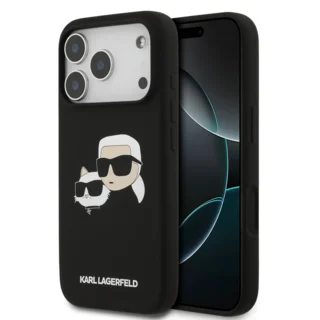Telefontok iPhone 17 Pro Max - Karl Lagerfeld és Choupette Head - MagSafe kompatibilis fekete hátlap tok