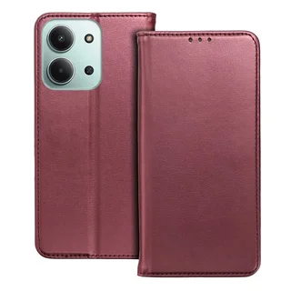 Telefontok Xiaomi Redmi 15C - Smart Magnetic burgundy szilikon keretes mágneses könyvtok