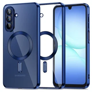 Telefontok Samsung Galaxy A17 5G - Tech-Protect Magflex - MagSafe kompatibilis átlátszó hátlap tok, kék szilikon kerettel