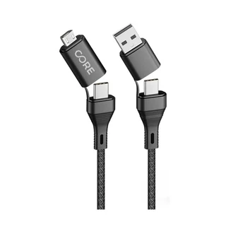 Forever - 4in1 kábel - 2 Type-C (USB-C) / MicroUSB / USB fejekkel, fekete szövet kábel 2,4A, 1,2 m