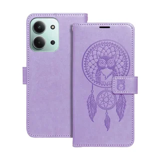 Telefontok Xiaomi Redmi 15C - MEZZO bagoly mintás lila mágneses szilikon keretes könyvtok