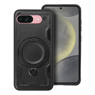 Telefontok Google Pixel 9a 5G - FROST ARMOR fekete szilikon tok, kitámasztó ujjgyűrűvel