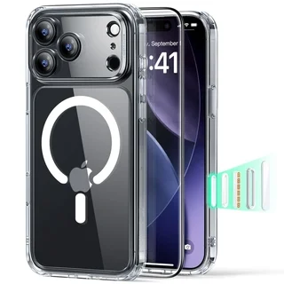 Telefontok iPhone 17 Pro Max - ESR CLASSIC HYBRID HALOLOCK MagSafe átlátszó hátlap tok + fekete keretes ÜVEGFÓLIA + felhelyezést segítő keret