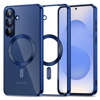 Telefontok Samsung Galaxy S25 FE - Tech-Protect Magflex - MagSafe kompatibilis átlátszó hátlap tok, kék szilikon kerettel