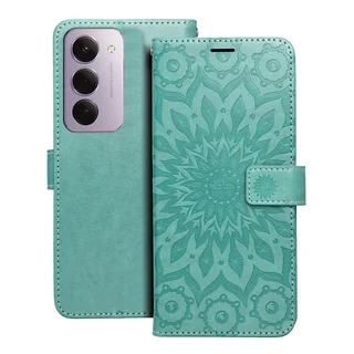 Telefontok Xiaomi Redmi 15 4G / 5G - MEZZO mandala mintás zöld mágneses szilikon keretes könyvtok