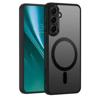 Telefontok Samsung Galaxy A56 5G - áttetsző/fekete, MagSafe kompatibilis matt hátlap tok