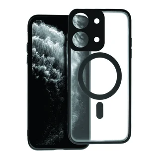 Telefontok Xiaomi Poco C85 - FULL MATTE MAG COVER - MagSafe kompatibilis áttetsző/fekete hátlap tok