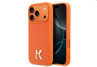 Telefontok iPhone 17 Pro - Karl Lagerfeld Saffiano Leather - Metal K & Karl Logo - MagSafe kompatibilis narancs hátlap tok