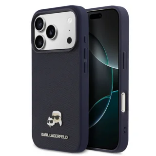 Telefontok iPhone 17 Pro Max - Karl Lagerfeld Saffiano Leather - K&C Head Logo - MagSafe kompatibilis kék hátlap tok