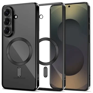  Telefontok Samsung Galaxy S26+ Plus - MagSafe kompatibilis átlátszó hátlap tok, fekete szilikon kerettel