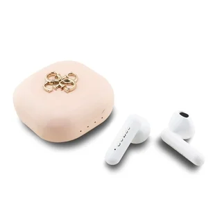 Guess 4G Metal Logo TWS - pink/fehér vezeték nélküli stereo bluetooth headset, töltőtokkal