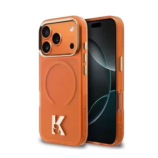 Telefontok iPhone 17 Pro Max - Karl Lagerfeld Head Logo Gold - MagSafe kompatibilis narancssárga hátlap tok