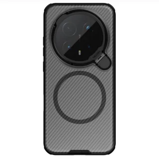 Telefontok Honor Magic8 Pro - Nillkin kameravédős áttetsző / fekete kitámasztós hátlap tok, beépített mágnessel