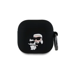 Airpods 4 tartó: Karl Lagerfeld & Choupette 3D - fekete szilikon tok