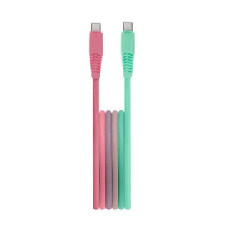 Setty - Type-C (USB-C) / Type-C (USB-C) menta-pink szövet kábel 1,5 m, 15W