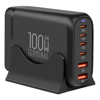 Hálózati töltő: OBAL:ME Terminal GaN - 4 Type-C (USB-C) / 2 USB porttal, hálózati töltő, fekete, 100W
