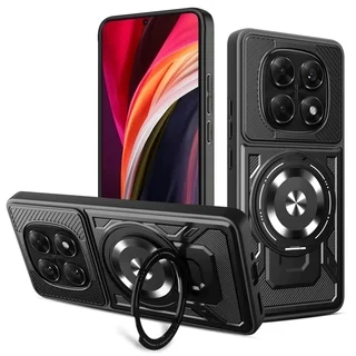 Telefontok Xiaomi Redmi Note 15 5G - Defender Armor Mag - MagSafe kompatibilis fekete ütésálló hátlap tok, kitámasztóval ﻿