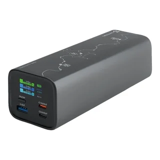 Tactical Squad - szürke powerbank, 2XType-C (USB-C) / USB porttal, 27000 mAh, 65W, TFT kijelzővel
