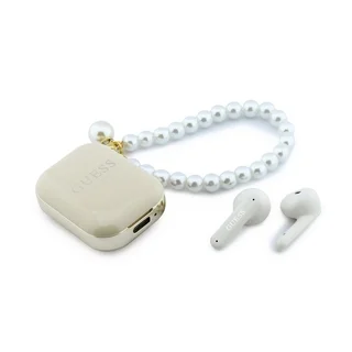 Guess TWS - bézs, vezeték nélküli stereo bluetooth headset, töltőtokkal