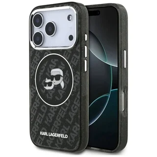 Telefontok iPhone 17 Pro - Karl Lagerfeld Glitter K&C Heads - MagSafe kompatibilis hátlap tok, fekete