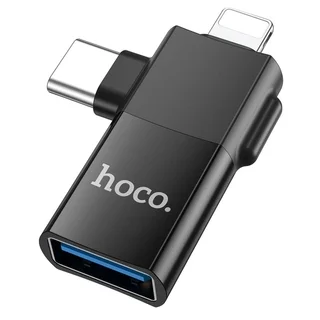 Hoco UA17 - Lightning / Type-C (USB-C) / USB - OTG adapter, fekete
