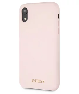 Telefontok iPhone XR - Guess Szilikon Tok Arany Logo - Halvány Rózsaszín